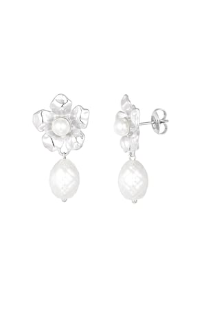 Statement flower pearl earrings - Silver Color color h5 