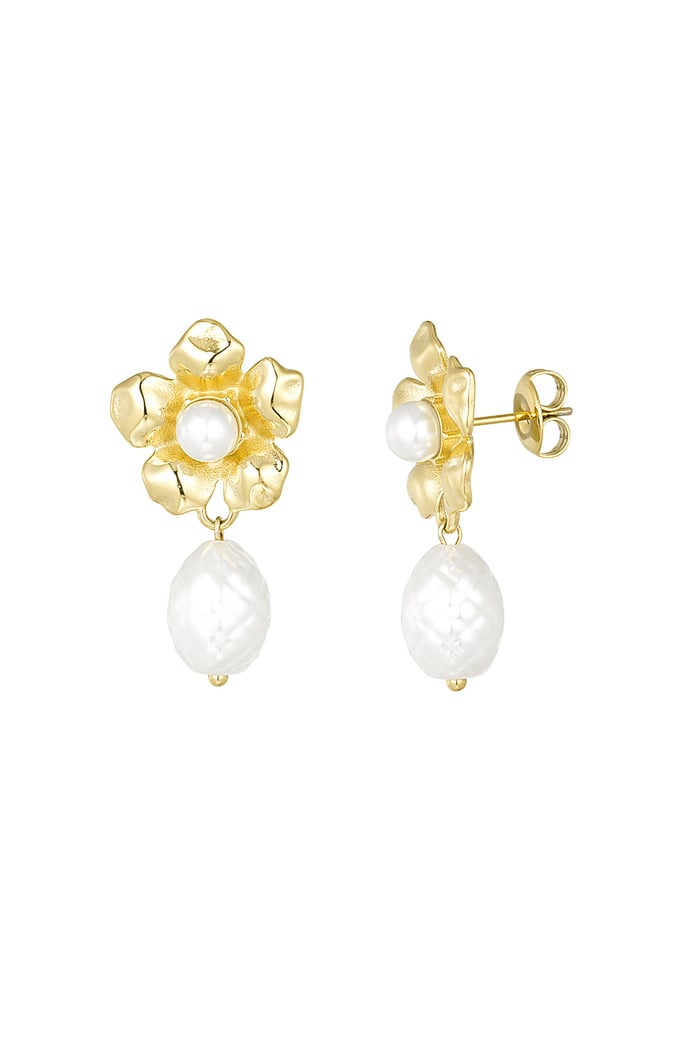 Statement flower pearl earrings - Gold color 