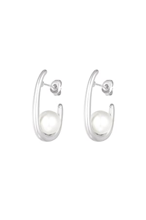 Shaped earrings with pearls - Silver Color color h5 