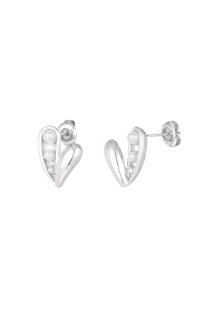 Open pearl heart earrings - Silver Color color h5 