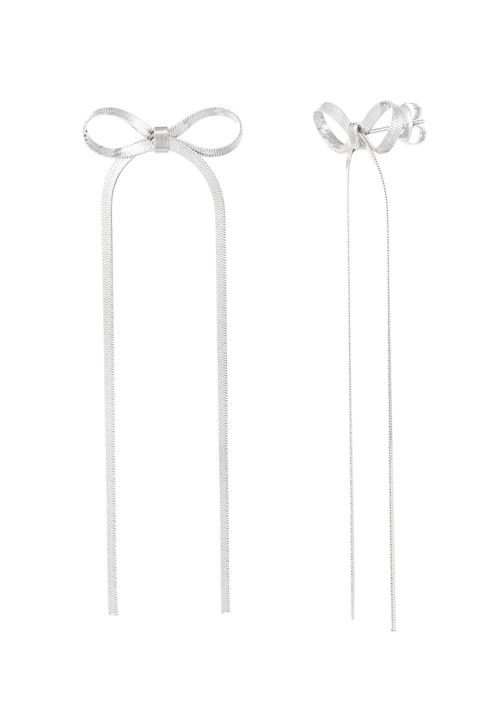 Earrings with long bow - Silver Color color 