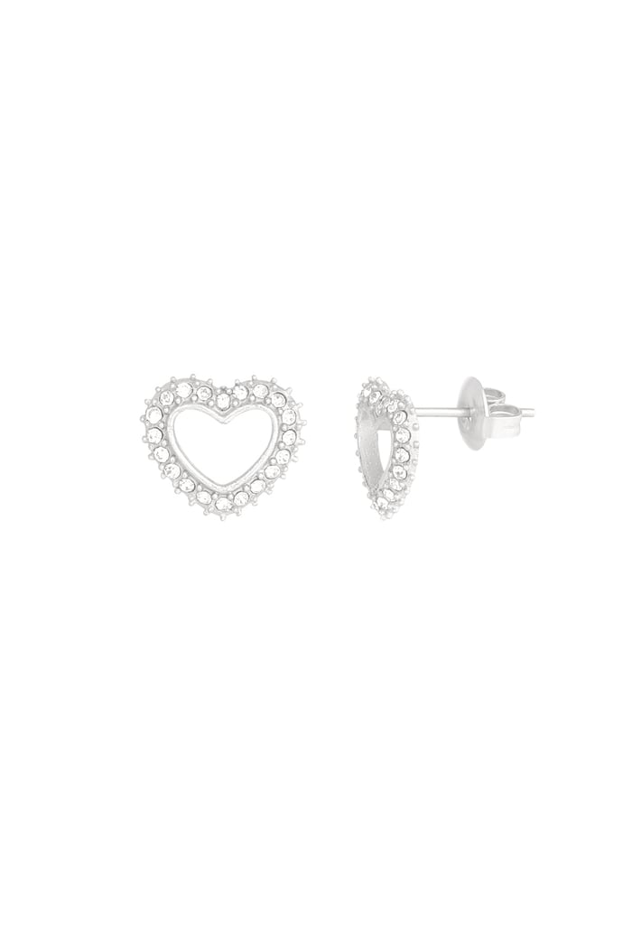 Diamond heart studs - Silver Color color 