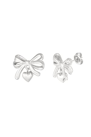 Bow with heart earrings - Silver Color color h5 