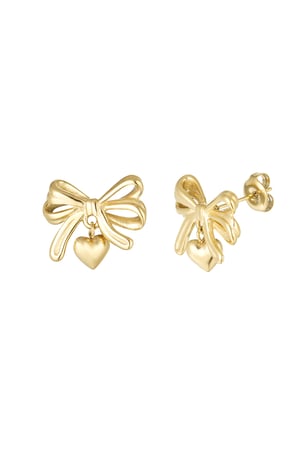 Bow with heart earrings - Gold color h5 