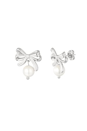 Bow earrings with pearl - Silver Color color h5 