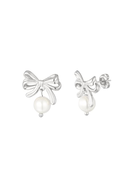 Bow earrings with pearl - Silver Color color