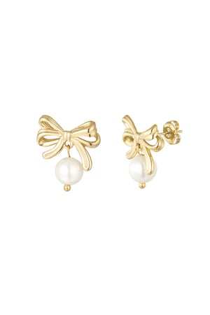 Bow earrings with pearl - Gold color h5 