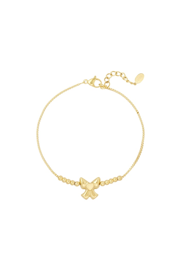 Cute bow with beads bracelet - Gold color 