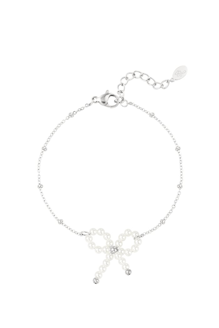 Pearl bow bracelet - white silver color  