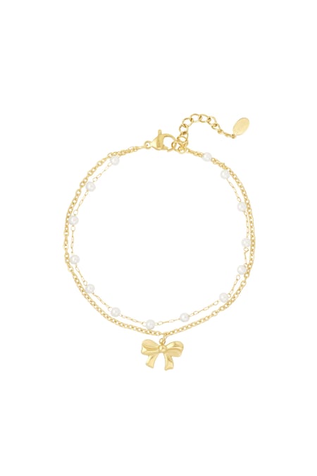 Double bracelet with bow and pearls - Gold color