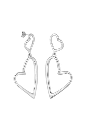 Double shaped heart earrings - Silver Color color h5 