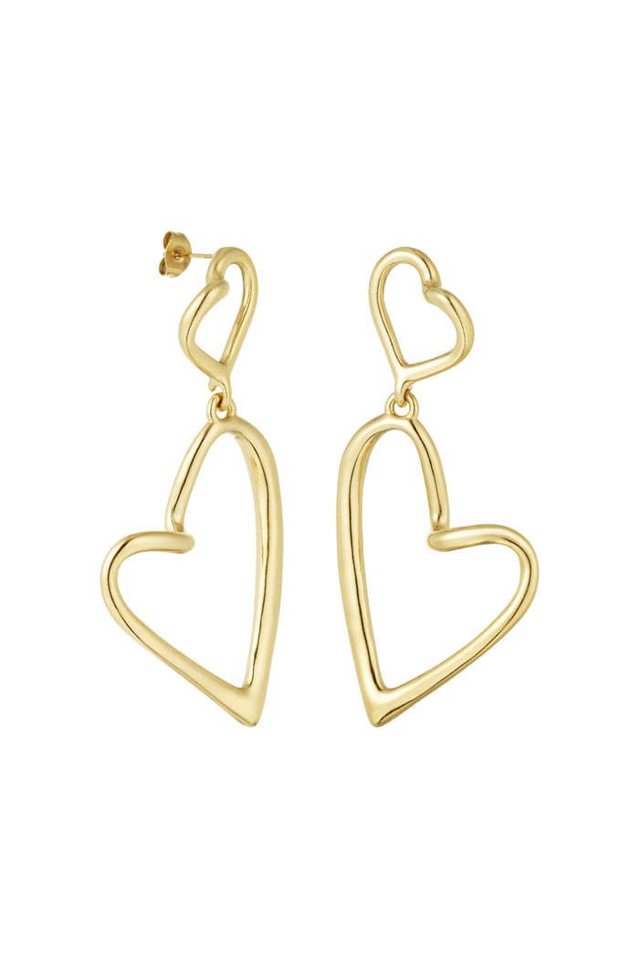 Double shaped heart earrings - Gold color 