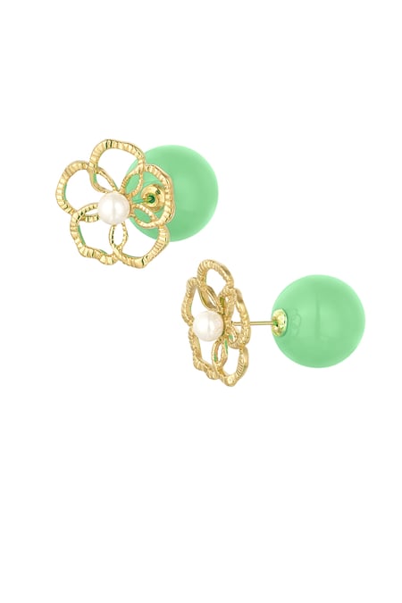 Flower earrings colored back - green