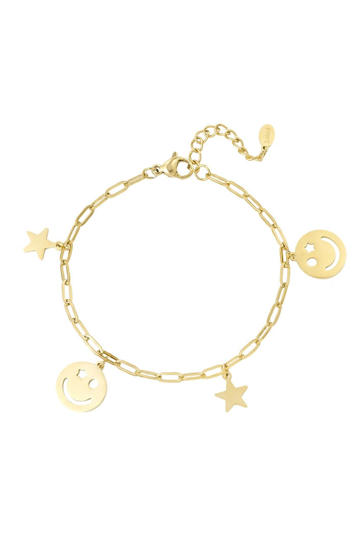 Glückliche Nacht Charm Armband - Goldfarbe  