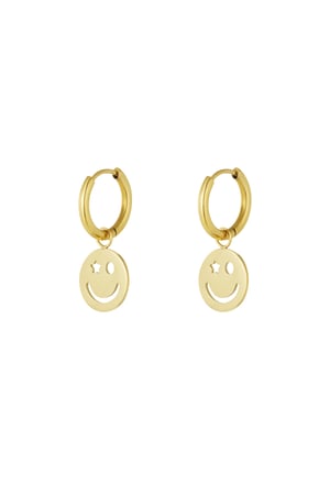 Earrings be happy smiley - Gold color h5 