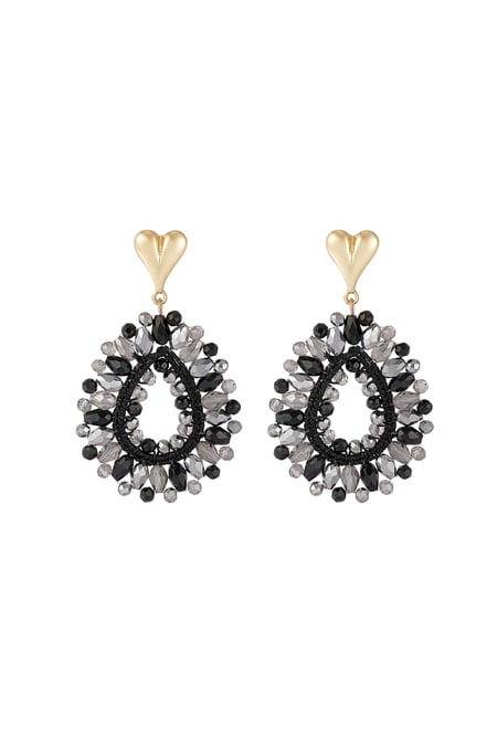 Pendientes de cuentas Love - negro y gris 2