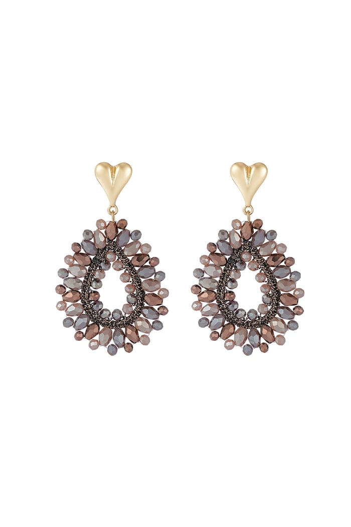 Beaded Love earrings - brown 