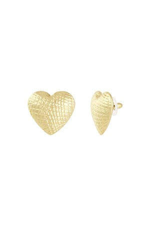 Textured heart earrings - Gold color h5 