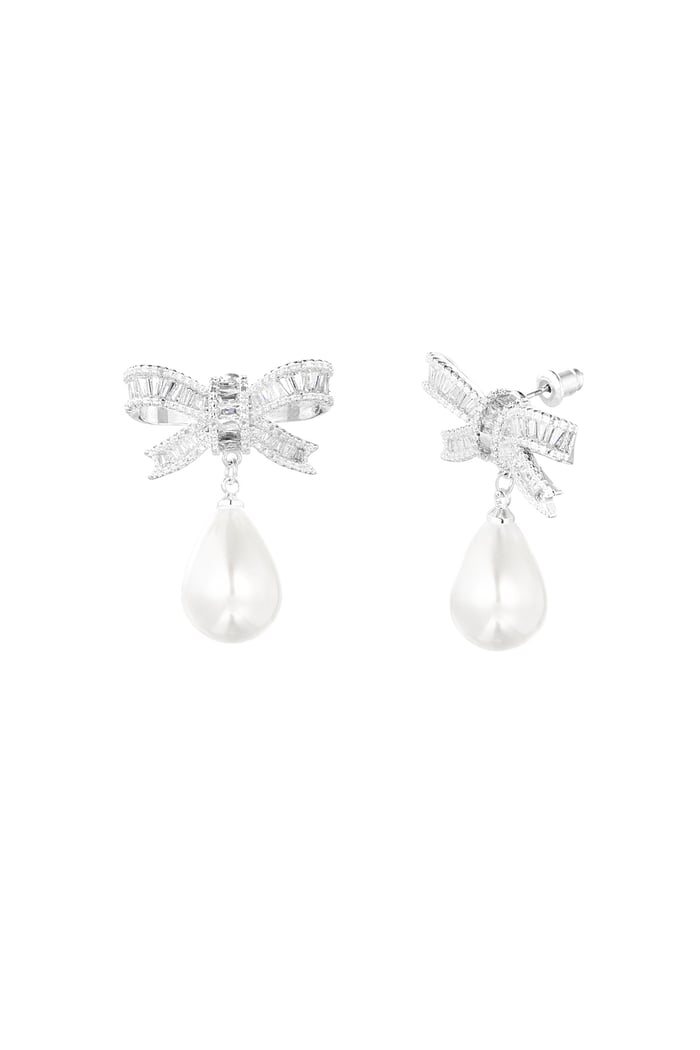 Classic bow & pearl earrings - Silver Color color Picture3