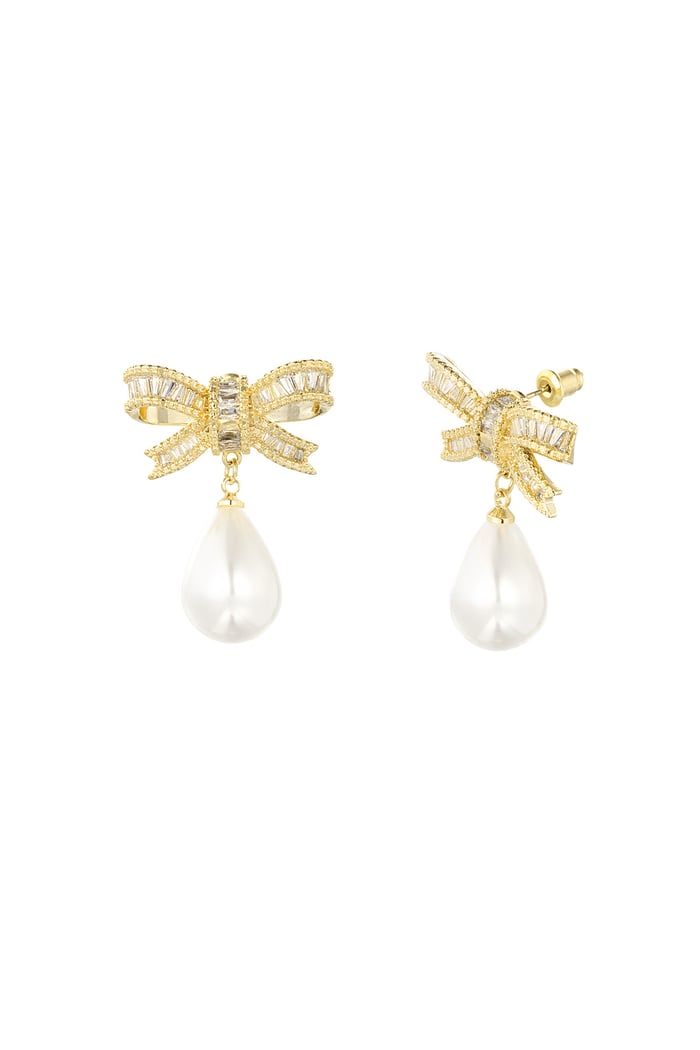 Classic bow & pearl earrings - Gold color Picture3