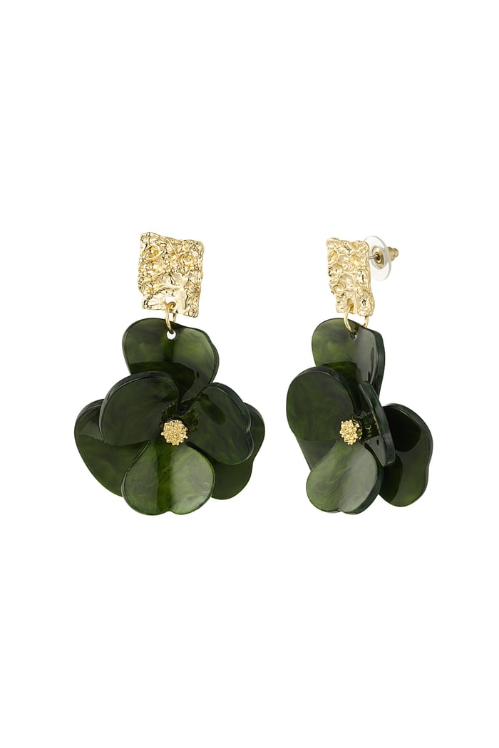 Earrings flower magic - green Gold color 