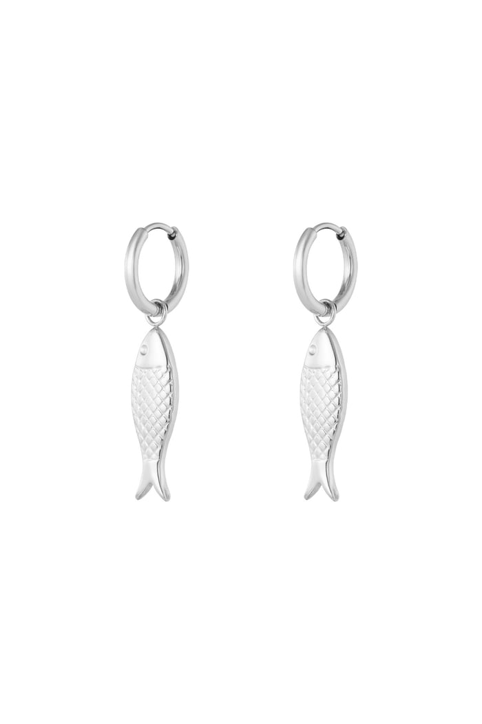 Fish charm earrings - Silver Color color 