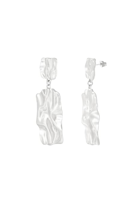 Long statement texture earrings - Silver Color color 2