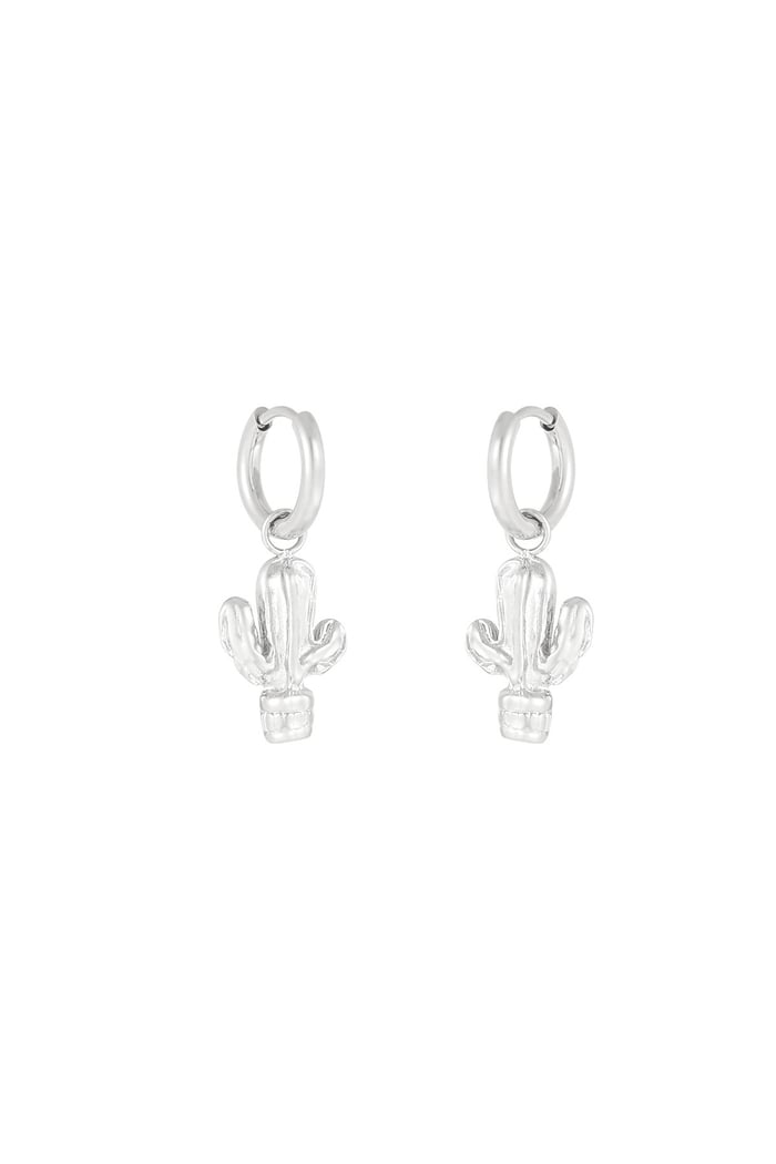 cactus earrings - Silver Color color 