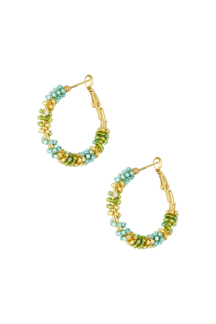 Beads of joy earrings - green & Gold color 