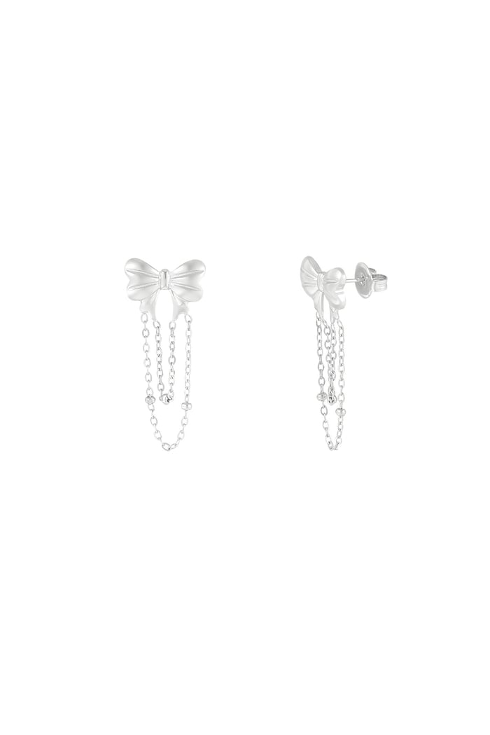 Playful bow earrings - Silver Color color 