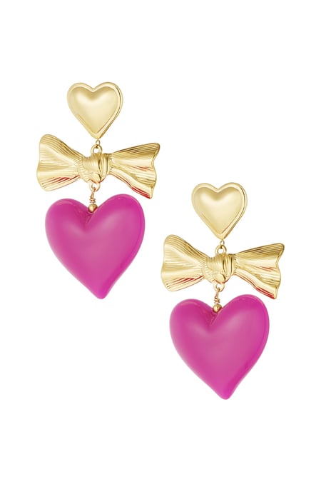 Earrings colored heart and bow - fuchsia 2