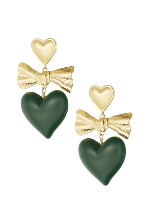 Earrings colored heart and bow - green & Gold color h5 