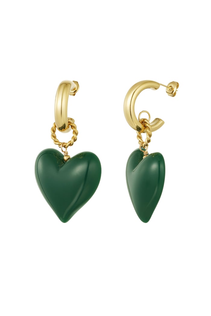 Earrings big heart green woods - Green 