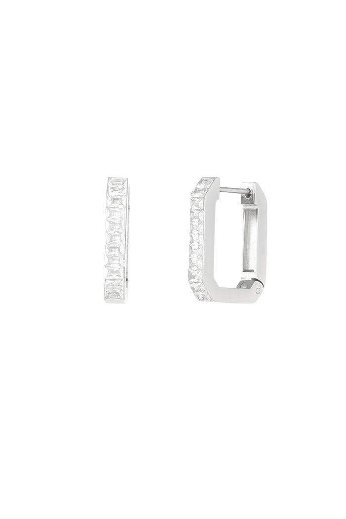 Rectangular diamond earrings - Silver Color color 