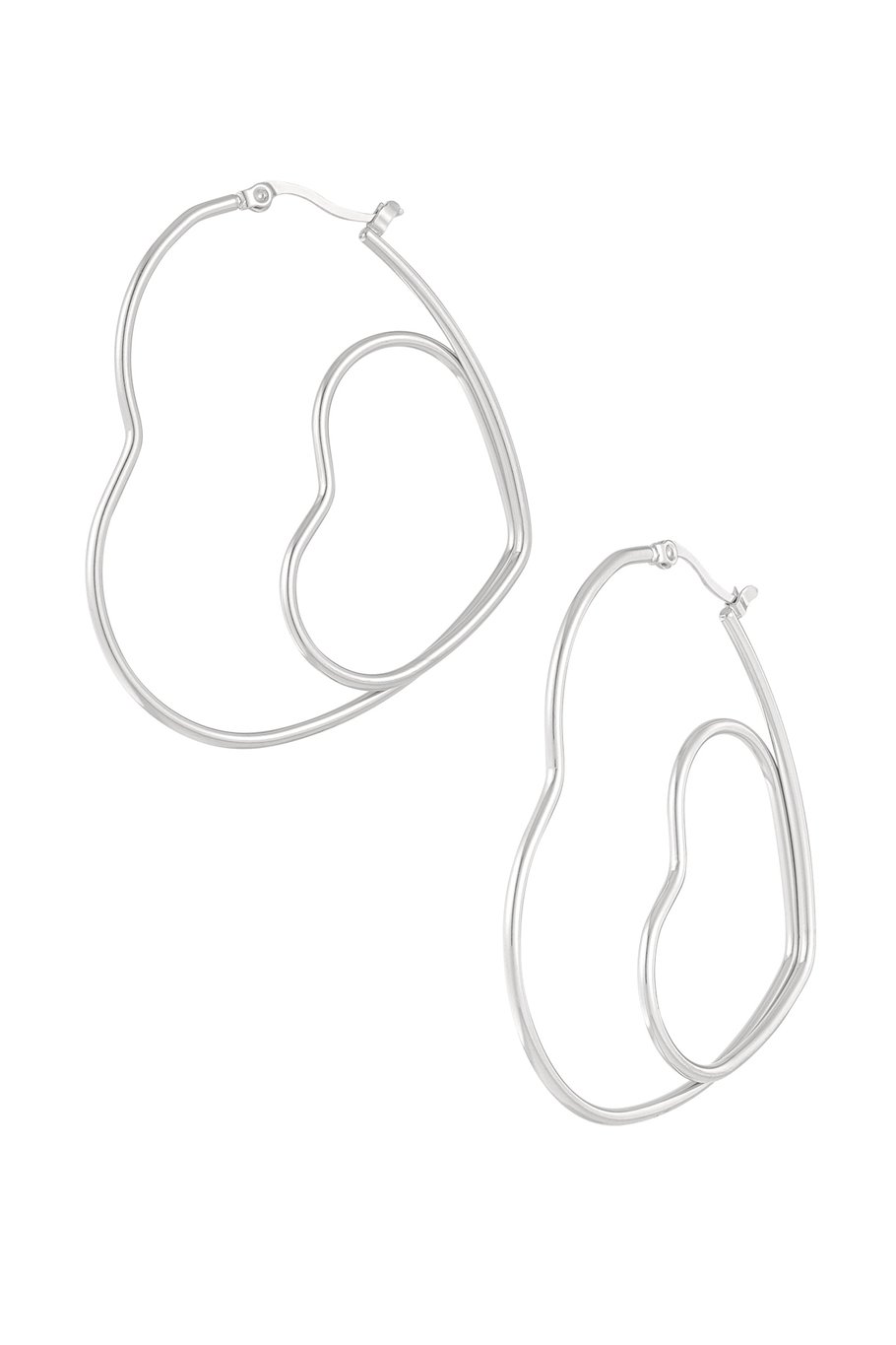Pair of hearts earrings - Silver Color color