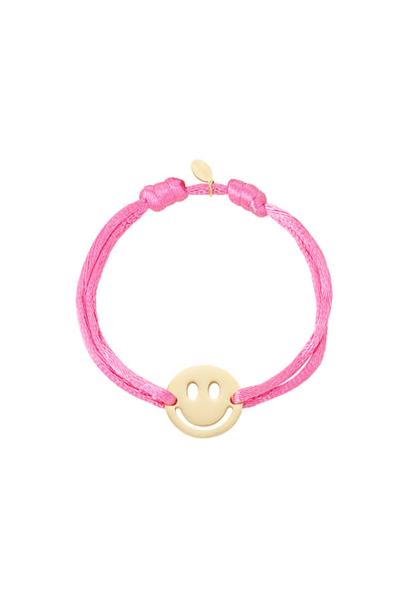 Satin bracelet with smiley - pink