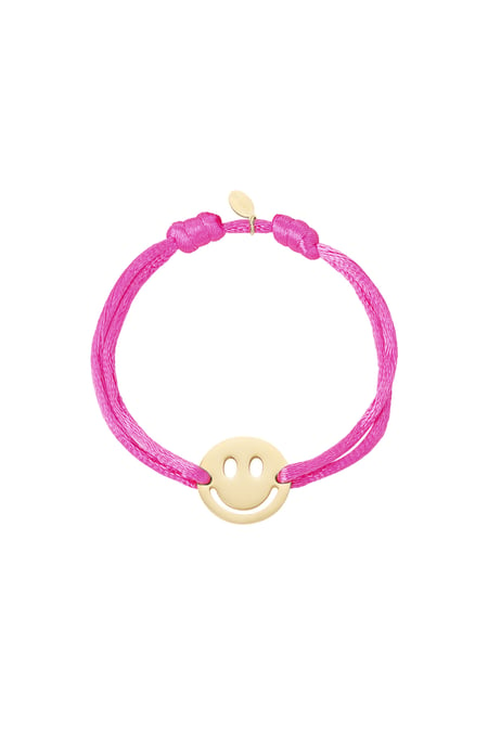 Satijnen armband met smiley - donkerroze