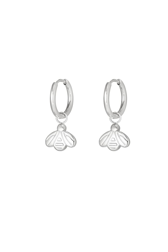 bee charm earrings - Silver Color color 