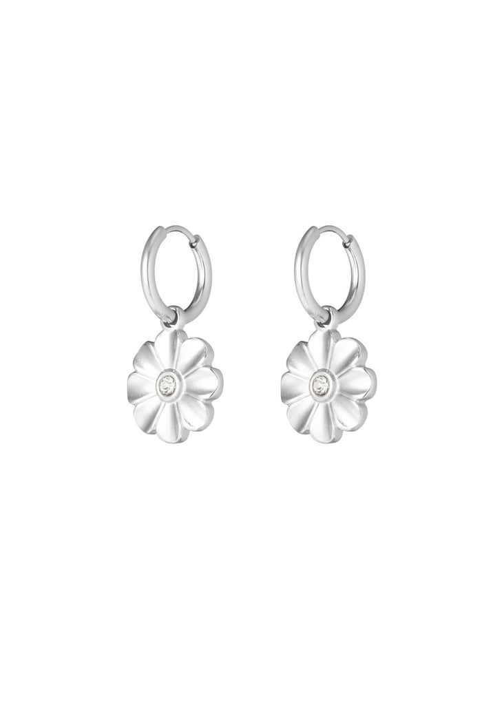 Shimmering flower earrings - Silver Color color 