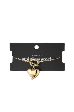 Lock bracelet with big heart pendant - Gold color h5 Picture3