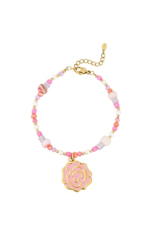 Beaded rose bracelet - Pink & gold color h5 