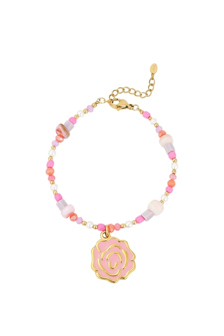 Beaded rose bracelet - Pink & gold color