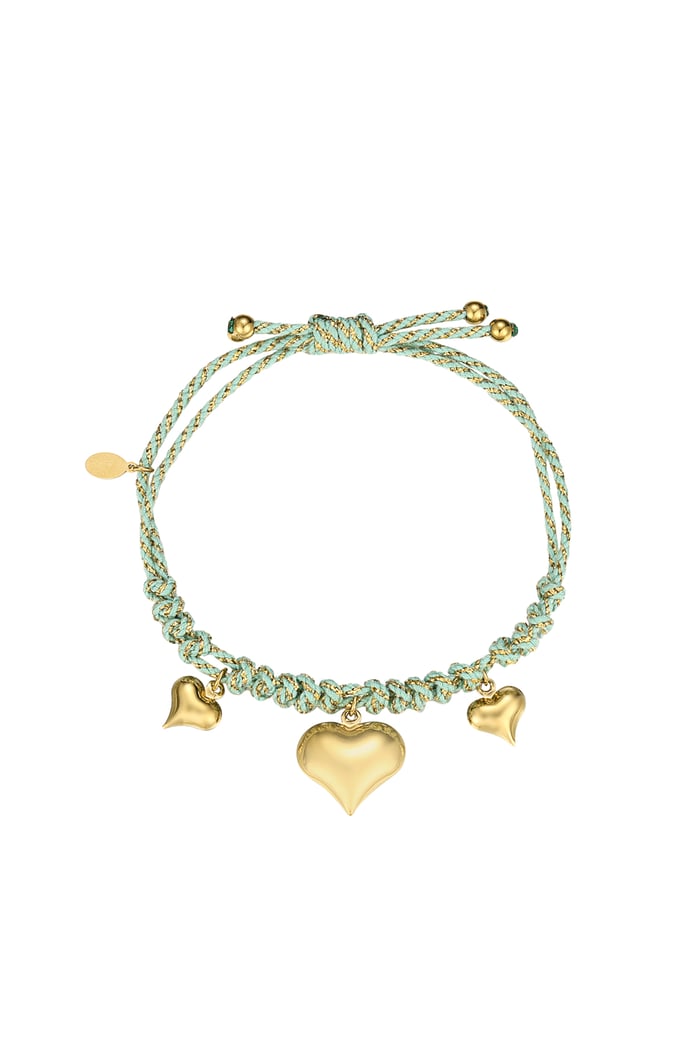 Heartfelt rope bracelet - Green and gold color 