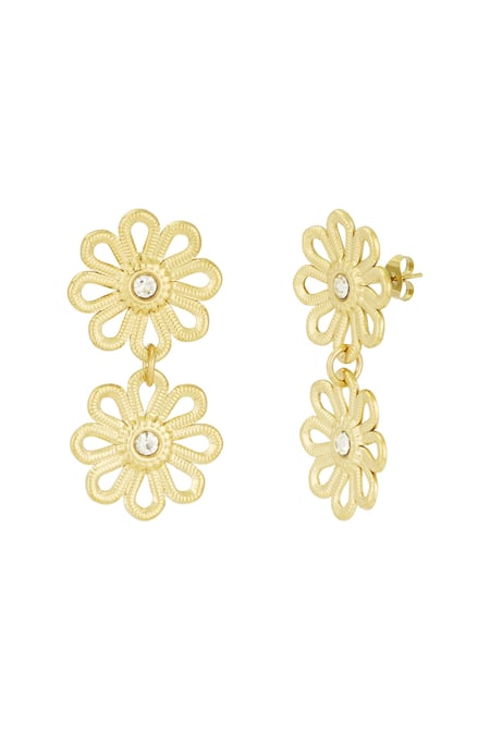 Double flower earrings - Gold color 2