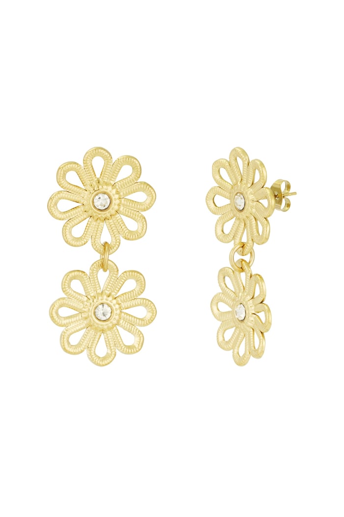 Double flower earrings - Gold color 