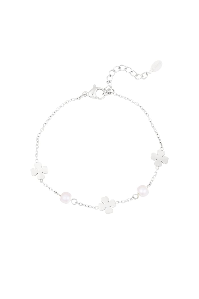 Bracciale perla e trifoglio - Colore argento 