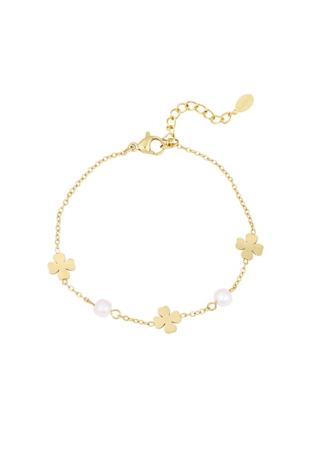 Bracelet pearl and clover - Gold color