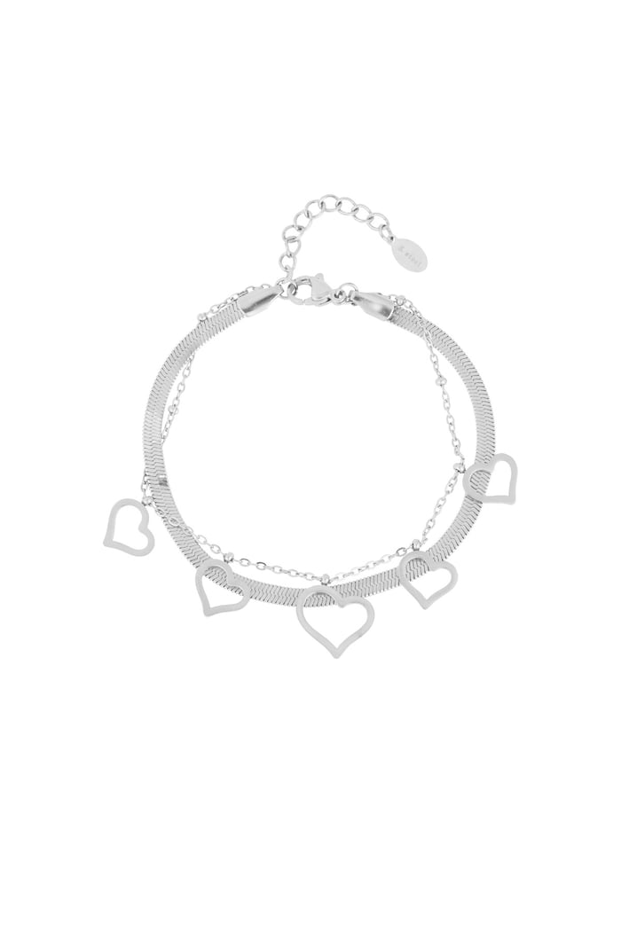 Chunky heart armband - Zilver kleur 