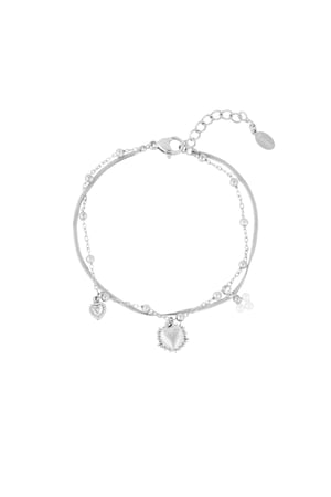 Bracciale doppio con ciondolo a cuore - Colore argento h5 