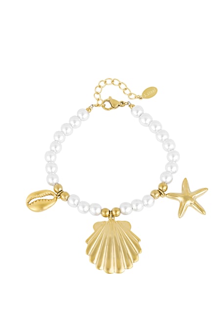 Pearl bracelet with sea charms - Gold color